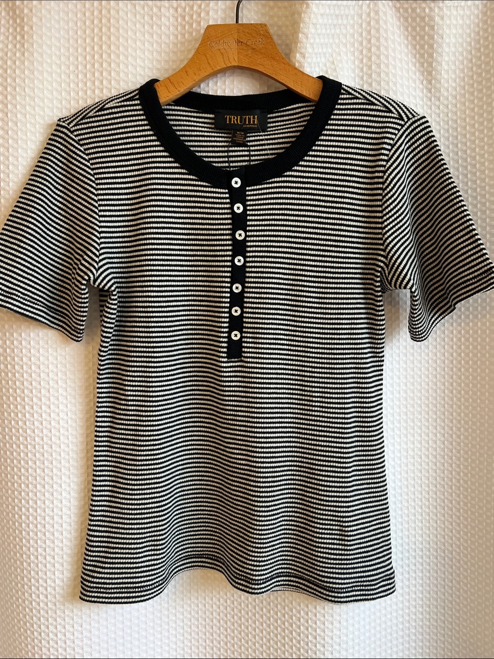 TRUTH Black & White Striped Henley Tee